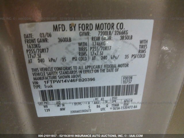 1FTPW14V46FB20396 - 2006 FORD F150 SUPERCREW TAN photo 9