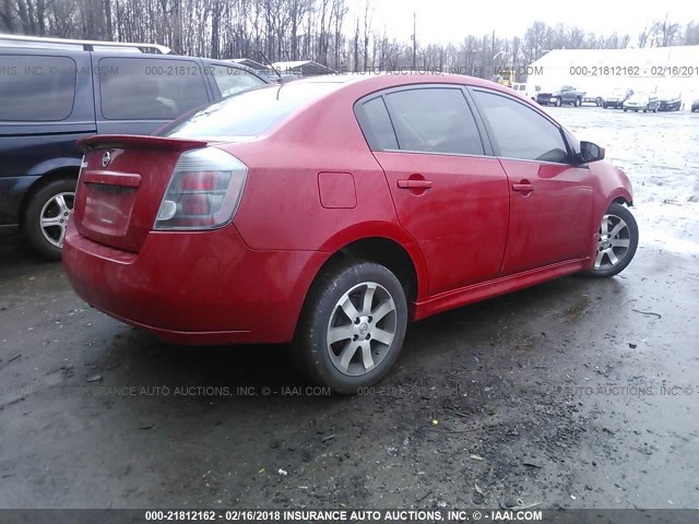 3N1AB6APXCL649246 - 2012 NISSAN SENTRA 2.0/2.0S/SR/2.0SL RED photo 4