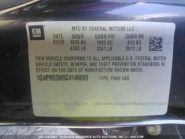 1G4PR5SK6C4148680 - 2012 BUICK VERANO CONVENIENCE BLACK photo 9