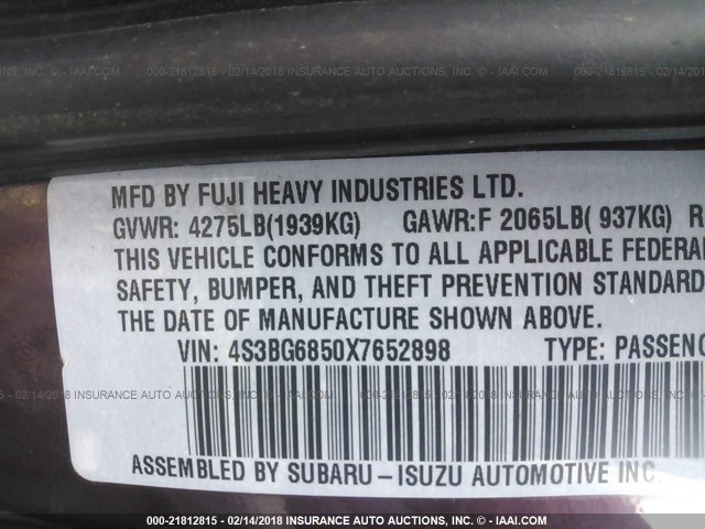 4S3BG6850X7652898 - 1999 SUBARU LEGACY OUTBACK/SSV/LIMITED/30TH MAROON photo 9