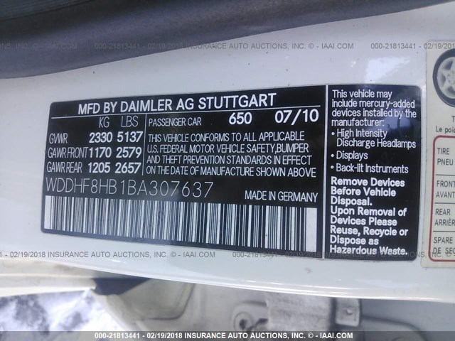 WDDHF8HB1BA307637 - 2011 MERCEDES-BENZ E 350 4MATIC WHITE photo 9