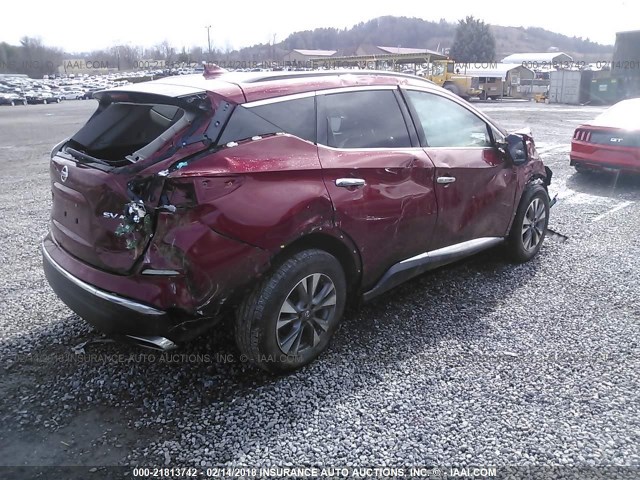 5N1AZ2MHXHN104401 - 2017 NISSAN MURANO S/SL/SV/PLATINUM MAROON photo 4