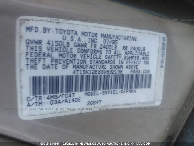 4T1SK12E8SU632138 - 1995 TOYOTA CAMRY LE GRAY photo 9