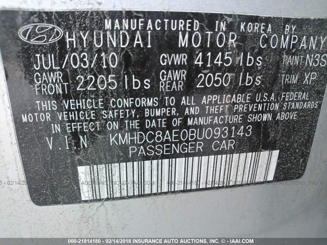 KMHDC8AE0BU093143 - 2011 HYUNDAI ELANTRA TOURING GLS/SE SILVER photo 9