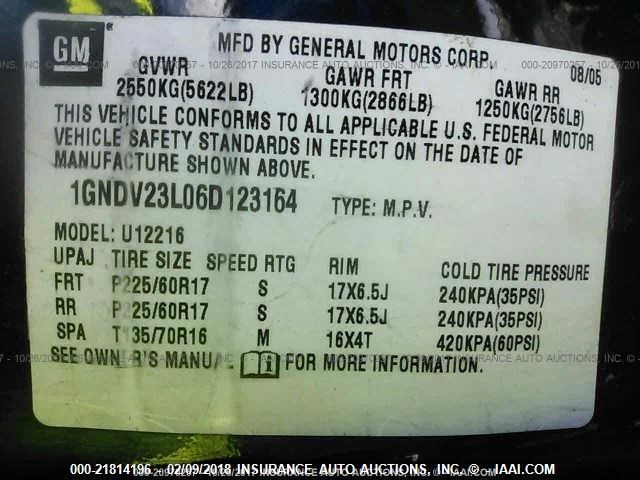 1GNDV23L06D123164 - 2006 CHEVROLET UPLANDER LS BLUE photo 9
