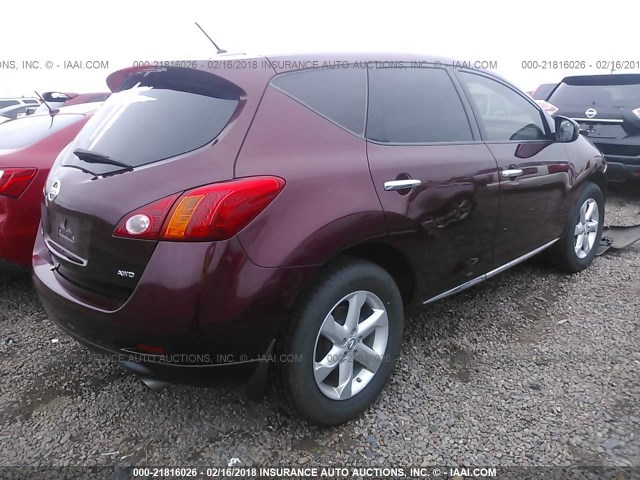 JN8AZ1MW3AW106170 - 2010 NISSAN MURANO S/SL/LE MAROON photo 4