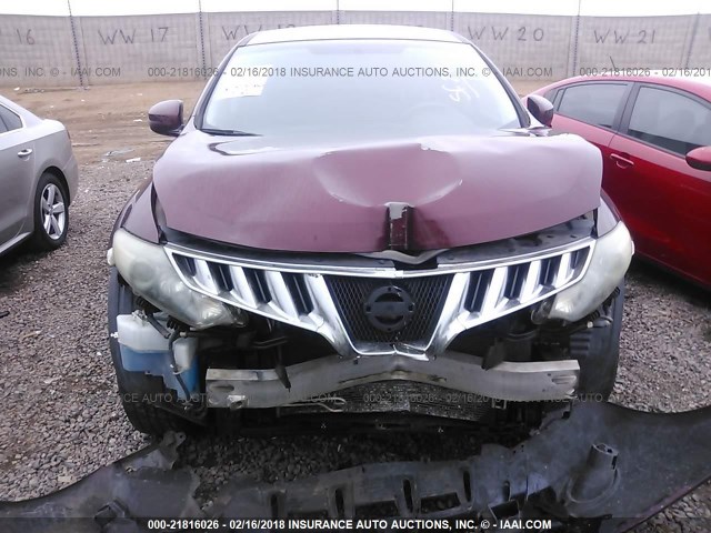 JN8AZ1MW3AW106170 - 2010 NISSAN MURANO S/SL/LE MAROON photo 6