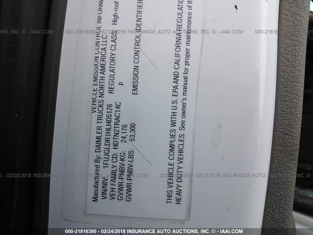 1FUJGLDR1HLHD5176 - 2017 FREIGHTLINER CASCADIA 125  WHITE photo 10