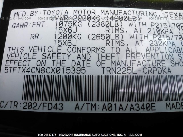 5TFTX4CN8CX015395 - 2012 TOYOTA TACOMA ACCESS CAB Қара фото 9