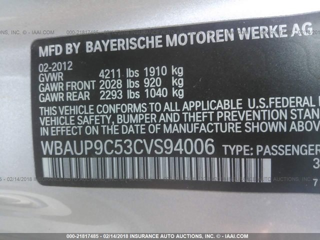 WBAUP9C53CVS94006 - 2012 BMW 128 I SILVER photo 9