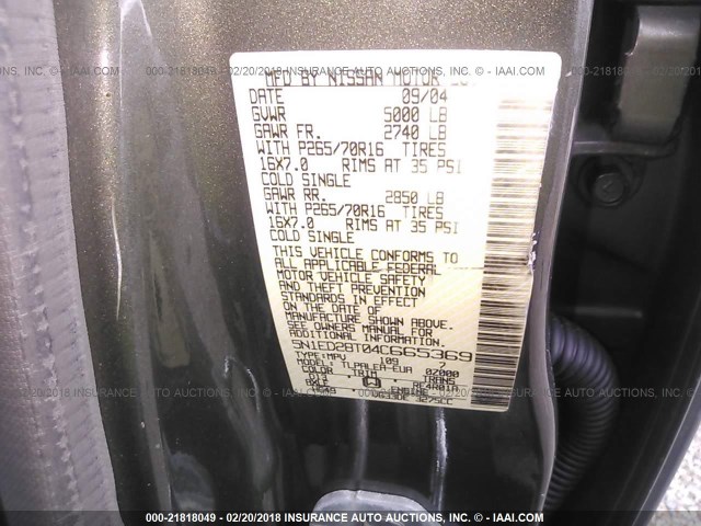 5N1ED28T04C665369 - 2004 NISSAN XTERRA XE/SE GREEN photo 9