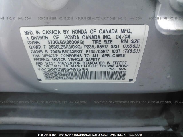 2HNYD18654H535794 - 2004 ACURA MDX TOURING 银色 照片 9