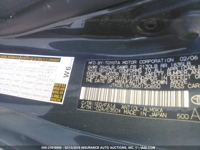 JTKDE167360120650 - 2006 TOYOTA SCION TC 灰色 照片 9