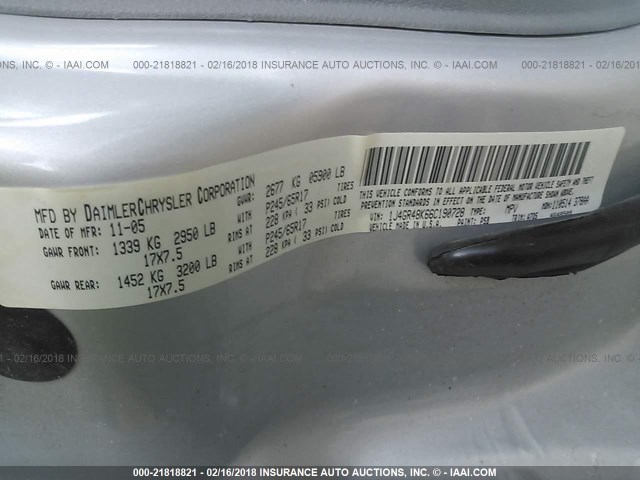 1J4GR48K66C190728 - 2006 JEEP GRAND CHEROKEE LAREDO/COLUMBIA/FREEDOM 银色 照片 9