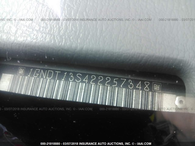 1GNDT13S422257348 - 2002 CHEVROLET TRAILBLAZER  SILVER photo 9