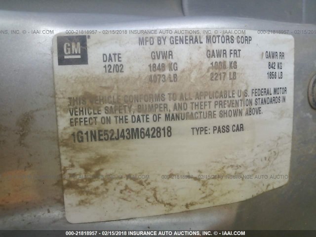 1G1NE52J43M642818 - 2003 CHEVROLET MALIBU LS 银色 照片 9