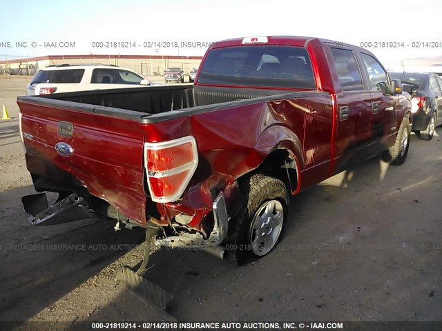 1FTFW1CT3EKE23025 - 2014 FORD F150 SUPERCREW RED photo 4