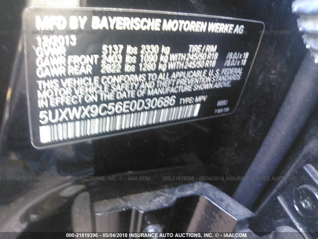 5UXWX9C56E0D30686 - 2014 BMW X3 XDRIVE28I BLACK photo 9