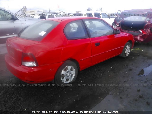 KMHCG35C82U186052 - 2002 HYUNDAI ACCENT GS RED photo 4