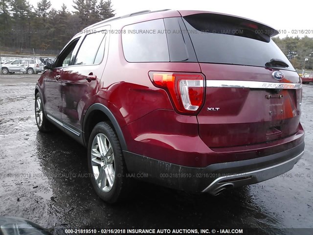 1FM5K8D87GGB30076 - 2016 FORD EXPLORER XLT RED photo 3