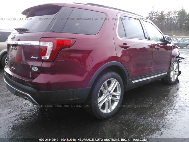 1FM5K8D87GGB30076 - 2016 FORD EXPLORER XLT RED photo 4