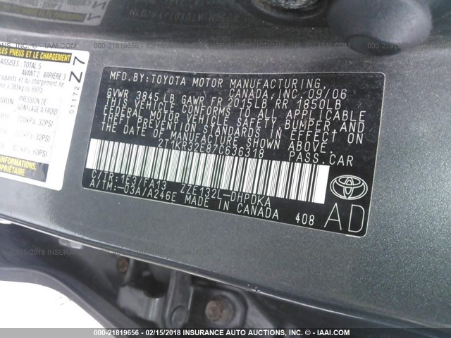 2T1KR32E87C636318 - 2007 TOYOTA COROLLA MATRIX XR GRAY photo 9