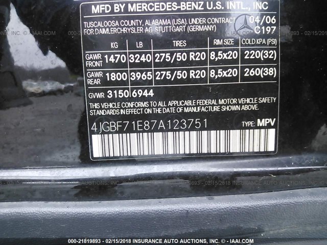 4JGBF71E87A123751 - 2007 MERCEDES-BENZ GL 450 4MATIC BLACK photo 9