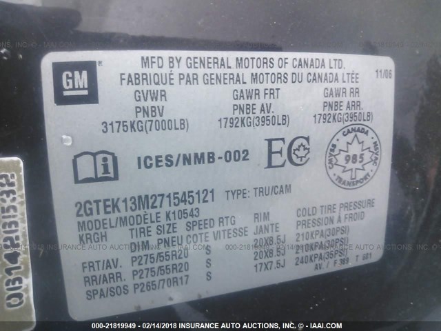 2GTEK13M271545121 - 2007 GMC NEW SIERRA K1500 BLACK photo 9