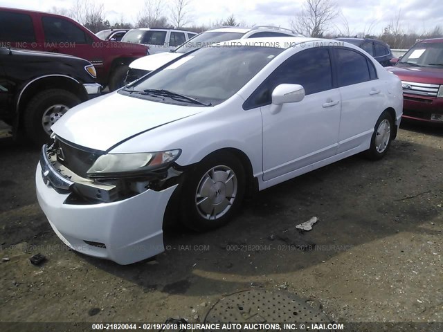 JHMFA3F20AS004359 - 2010 HONDA CIVIC HYBRID WHITE photo 2