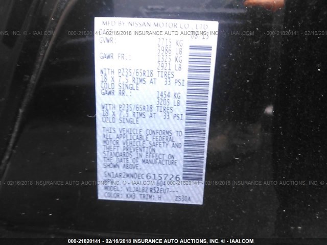 5N1AR2MN0EC615726 - 2014 NISSAN PATHFINDER S/SV/SL/PLATINUM 黑色 照片 9