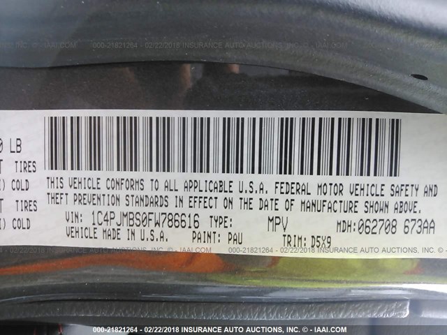 1C4PJMBS0FW786616 - 2015 JEEP CHEROKEE TRAILHAWK 灰色 照片 9