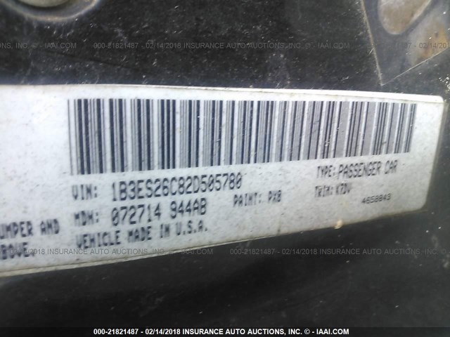 1B3ES26C82D505780 - 2002 DODGE NEON BLACK photo 9