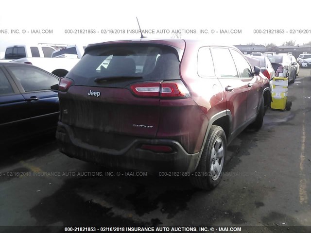 1C4PJLAB2GW113839 - 2016 JEEP CHEROKEE SPORT RED photo 4