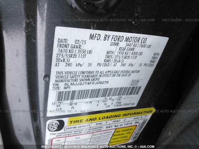 5LMJJ2JT4FEJ09278 - 2015 LINCOLN NAVIGATOR 灰色 照片 9