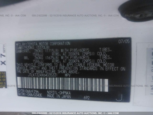 JTLKT324X64035331 - 2006 TOYOTA SCION XB თეთრი ფოტო 9