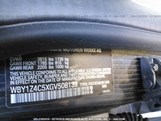 WBY1Z4C5XGV508139 - 2016 BMW I3 REX WHITE photo 9