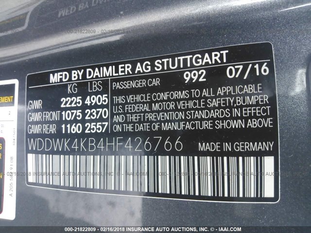 WDDWK4KB4HF426766 - 2017 MERCEDES-BENZ C 300 4MATIC GRAY photo 9