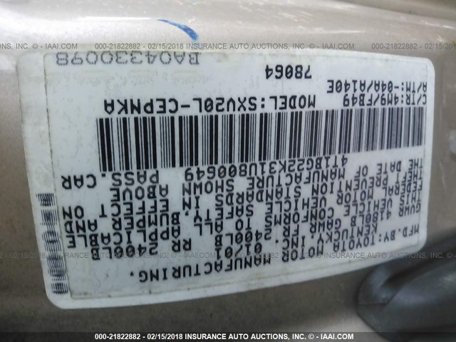 4T1BG22K31U800649 - 2001 TOYOTA CAMRY CE/LE/XLE 灰色 照片 9