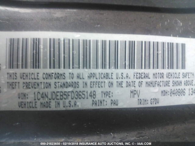 1C4NJDEB5FD365148 - 2015 JEEP COMPASS LATITUDE 灰色 照片 9