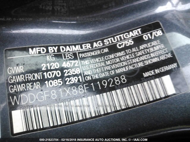 WDDGF81X88F119288 - 2008 MERCEDES-BENZ C 300 4MATIC GRAY photo 9