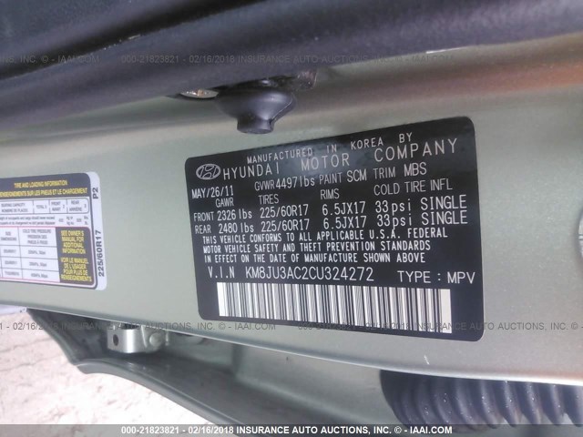 KM8JU3AC2CU324272 - 2012 HYUNDAI TUCSON GLS/LIMITED 绿色 照片 9