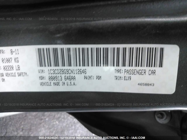 1C3CDZBG9CN112646 - 2012 DODGE AVENGER R/T GRAY photo 9