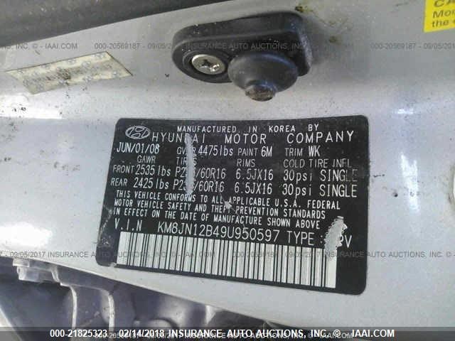 KM8JN12B49U950597 - 2009 HYUNDAI TUCSON SE/LIMITED SILVER photo 9