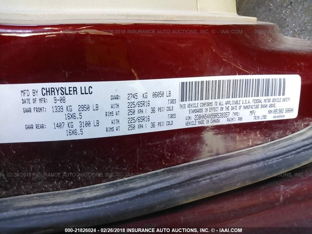 2D8HN54X99R539357 - 2009 DODGE GRAND CARAVAN SXT MAROON photo 9