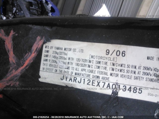 JYARJ12EX7A013485 - 2007 YAMAHA YZFR6 L BLUE photo 10