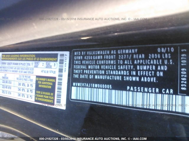 WVWEV7AJ1BW060005 - 2011 VOLKSWAGEN GTI BLACK photo 9