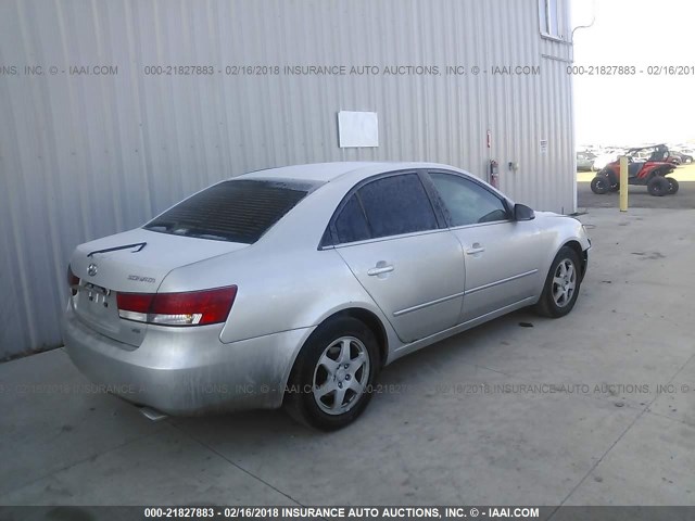 5NPEU46F26H015219 - 2006 HYUNDAI SONATA GLS/LX SILVER photo 4