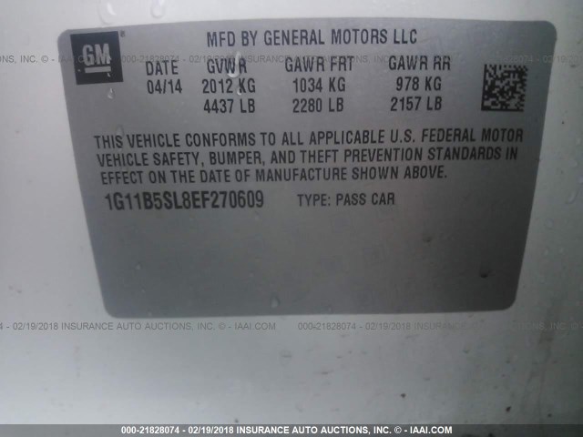 1G11B5SL8EF270609 - 2014 CHEVROLET MALIBU LS Ağ foto 9