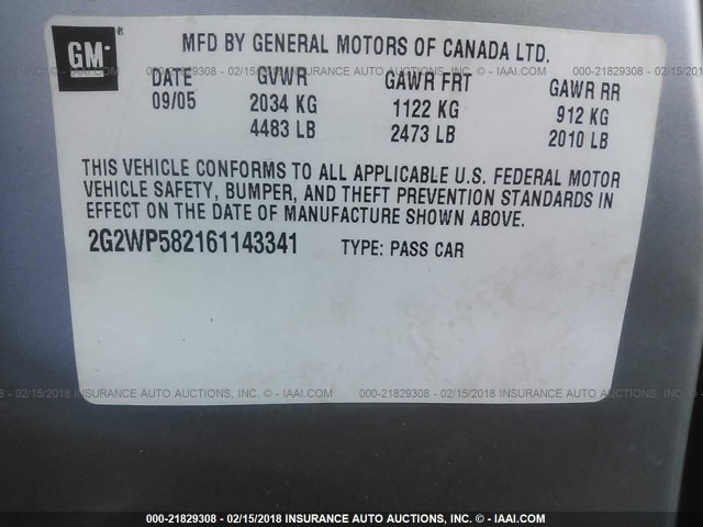 2G2WP582161143341 - 2006 PONTIAC GRAND PRIX SILVER photo 9