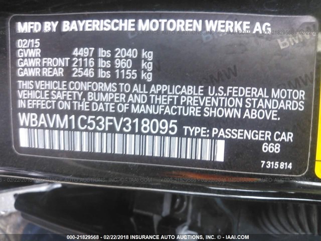 WBAVM1C53FV318095 - 2015 BMW X1 SDRIVE28I BLACK photo 9